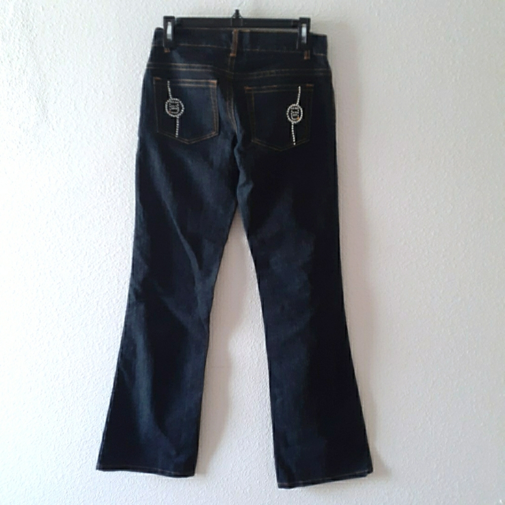 Bebe Women's Rhinestone Black Bootcut Jeans Size 28